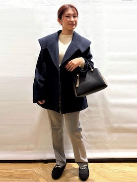 「アイテム（チェスターコート、ブルー系）」を使った、ふうかさん（レディース・153cm）の冬コーディネート