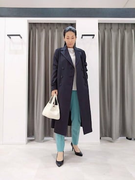 「アイテム（トレンチコート、ブルー系）」を使った、Ｋ.さん（レディース・162cm）の冬コーディネート