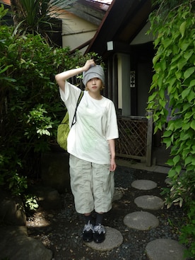 「PARTIMENTO WOMEN（パルティメントウィメン）のジオメトリックパーツプリンテッドT_ホワイト（Tシャツ/カットソー、その他）」を使った、羽鳥聖菜さん（レディース・162cm）の夏コーディネート