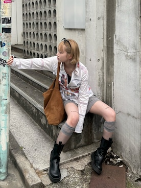「Mayree（メイリー）の【urge select】シアー レース切り替え ハイソックス（ソックス/靴下、グレー系）」を使った、羽鳥聖菜さん（レディース・162cm）の夏コーディネート