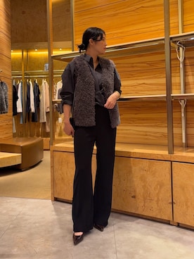 「GALLARDAGALANTE（ガリャルダガランテ）の【セットアップ対応】バックサテンドロストパンツ（その他パンツ、ブラック系）」を使った、ggabeさん（レディース・173cm）の秋コーディネート