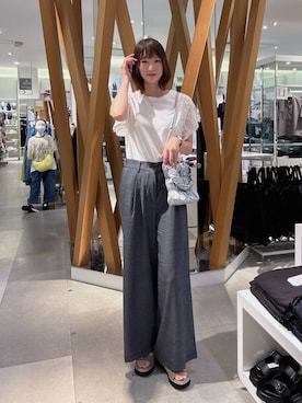 「GLOBAL WORK（グローバルワーク）のデニムライクパンツ/636574（その他パンツ、ブラック系）」を使った、mikittygwさん（レディース）の夏コーディネート