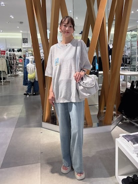 「GLOBAL WORK（グローバルワーク）のGOODデニムイージーパンツ/498394（デニムパンツ、ブルー系）」を使った、mikittygwさん（レディース）の夏コーディネート