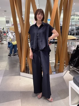 「GLOBAL WORK（グローバルワーク）のDRYタッチセットアップパンツ/749551（その他パンツ、ブルー系）」を使った、mikittygwさん（レディース）の夏コーディネート