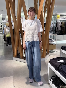 「GLOBAL WORK（グローバルワーク）のGOODデニムバレルCOOL/627009（デニムパンツ、ブルー系）」を使った、mikittygwさん（レディース）の夏コーディネート