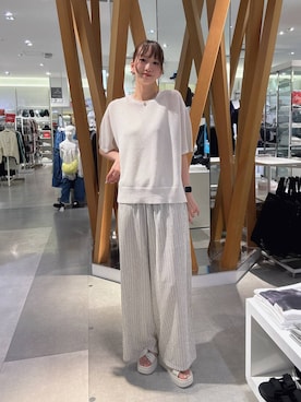「GLOBAL WORK（グローバルワーク）の洗えるメッシュラメ半袖＊タンクトップ/658137（Tシャツ/カットソー、ホワイト系）」を使った、mikittygwさん（レディース）の夏コーディネート