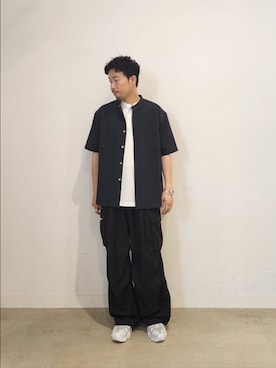 「ITEMS URBANRESEARCH（アイテムズ アーバンリサーチ）のU.S. POLO ASSN　天竺ヘンリーTシャツ（Tシャツ/カットソー、ホワイト系）」を使った、ぐっさんさん（メンズ・167cm）の夏コーディネート