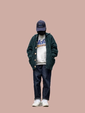 「ケーブルニット」｜「アイテム（スウェット）」を使った、おかめたまこさん（レディース・153cm）の冬コーディネート