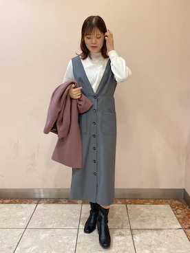 「Te chichi（テチチ）のアイテム（ノーカラーコート）」を使った、yanagiさん（レディース・158cm）の冬コーディネート