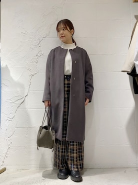 「Te chichi（テチチ）のアイテム（ノーカラーコート）」を使った、yanagiさん（レディース・158cm）の冬コーディネート