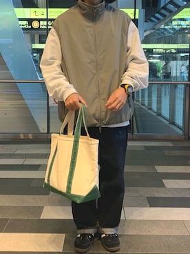 「L.L.Bean（エルエルビーン）のアイテム（バッグ）」を使った、牛たたき¥280さん（メンズ・170cm）の秋コーディネート