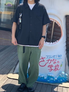 「古着」｜「アイテム（スリッポン）」を使った、牛たたき¥280さん（メンズ・170cm）の春コーディネート