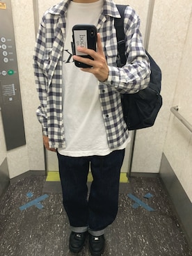 「CIAOPANIC（チャオパニック）のアイテム（デニムパンツ）」を使った、牛たたき¥280さん（メンズ・170cm）の秋コーディネート