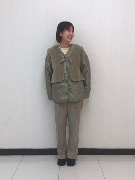 「アウターコーデ」｜「アイテム（ノーカラージャケット）」を使った、ともさん（レディース・159cm）の秋コーディネート