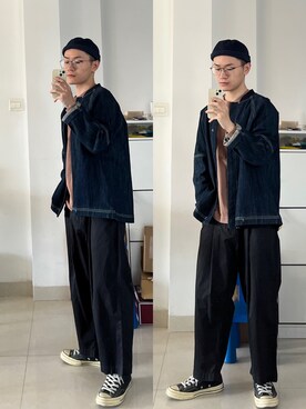 「通勤穿搭」｜「アイテム（デニムジャケット）」を使った、赵闲梗さん（メンズ・162cm）の冬コーディネート