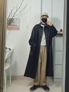 「通勤穿搭」｜「アイテム（トレンチコート）」を使った、赵闲梗さん（メンズ・162cm）の冬コーディネート