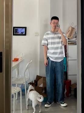「通勤穿搭」｜「アイテム（Tシャツ/カットソー）」を使った、赵闲梗さん（メンズ・162cm）の秋コーディネート