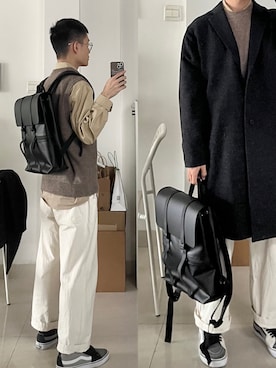 「アイテム（タンクトップ、ブラウン系）」を使った、赵闲梗さん（メンズ・162cm）の秋コーディネート