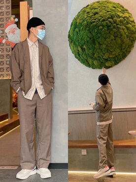 「日系极简」｜赵闲梗さん（メンズ・162cm）の冬コーディネート