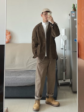 「通勤穿搭」｜「アイテム（チノパンツ）」を使った、赵闲梗さん（メンズ・162cm）の冬コーディネート
