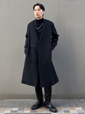 「アイテム（ノーカラーコート）」を使った、タマちゃんさん（メンズ・168cm）の冬コーディネート