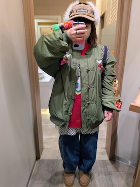 「アイテム（MA-1）」を使った、mocoさん（レディース・150cm）の秋コーディネート