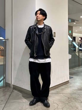 「ブラック×ホワイト」｜「アイテム（ブルゾン）」を使った、MASAKIさん（メンズ・172cm）の秋コーディネート