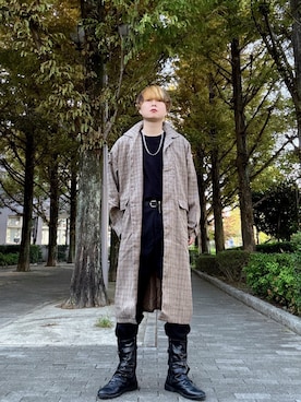 「アイテム（ステンカラーコート）」を使った、Teddy bear🧸さん（メンズ・177cm）の秋コーディネート