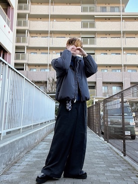 「MONO-MART（モノマート）のファンクションテックツイード ワイドストレートスラックスパンツ<UVカット/イージーケア>（スラックス、ブラック系）」を使った、Teddy bear🧸さん（メンズ・177cm）の春コーディネート