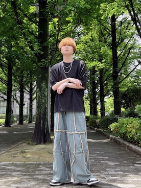 「アイテム（パンツ）」を使った、Teddy bear🧸さん（骨格ウェーブ・メンズ・177cm）の夏コーディネート