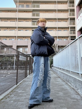 「MONO-MART（モノマート）のファンクショナルWR/WPミニマルパディングジャケット（ダウンジャケット/コート、グレー系）」を使った、Teddy bear🧸さん（メンズ・177cm）の春コーディネート