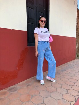 「red」｜「アイテム（パンツ）」を使った、Faby Arroyoさん（レディース・170cm）の夏コーディネート