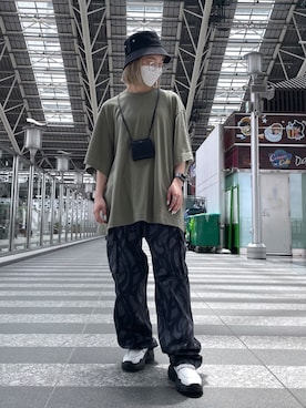 「WHITELAND（ホワイトランド）のWHITELAND/ホワイトランド/タグTシャツ/TAG TEE（Tシャツ/カットソー）」を使った、EMII SHOJIさん（レディース・156cm）の夏コーディネート