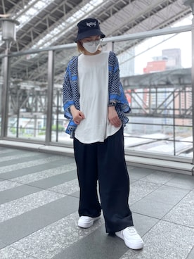 「A4A（エーフォーエー）のA4A/エーフォーエー/40s強撚糸ラウンドTシャツ（Tシャツ/カットソー）」を使った、EMII SHOJIさん（レディース・156cm）の夏コーディネート