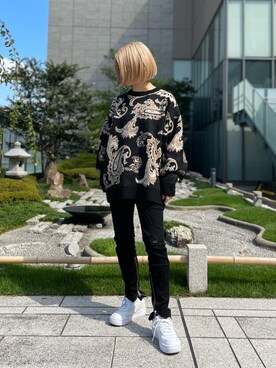 「DANKE SCHON（ダンケシェーン）のDankeSchon/ダンケシェーン/ダメージデニムパンツ（その他パンツ、ブラック系）」を使った、EMII SHOJIさん（レディース・156cm）の秋コーディネート