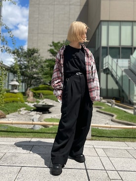 「A4A（エーフォーエー）のA4A/エーフォーエー/40s強撚糸ラウンドロングスリーブTシャツ（Tシャツ/カットソー、ブラック系）」を使った、EMII SHOJIさん（レディース・156cm）の秋コーディネート