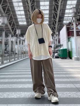 「A4A（エーフォーエー）のA4A/エーフォーエー/40s強撚糸ラウンドTシャツ（Tシャツ/カットソー）」を使った、EMII SHOJIさん（レディース・156cm）の夏コーディネート