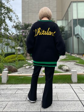 「WHITELAND（ホワイトランド）のWHITELAND/ホワイトランド/スクールカーディガン（カーディガン/ボレロ、ブラック系）」を使った、EMII SHOJIさん（レディース・156cm）の秋コーディネート
