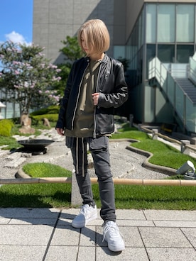 「DANKE SCHON（ダンケシェーン）のアイテム（ライダースジャケット）」を使った、EMII SHOJIさん（レディース・156cm）の秋コーディネート