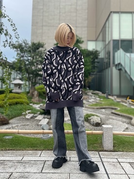 「DANKE SCHON（ダンケシェーン）のDankeSchon/ダンケシェーン/トライバルコットンニットカーディガン（ニット/セーター、グレー系）」を使った、EMII SHOJIさん（レディース・156cm）の秋コーディネート