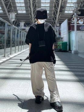 「DANKE SCHON（ダンケシェーン）のDankeSchon/ダンケシェーン/TRイージーパンツ（その他パンツ、ベージュ系）」を使った、EMII SHOJIさん（レディース・156cm）の夏コーディネート