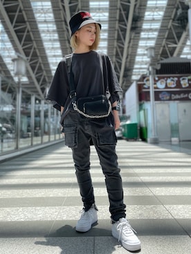 「WHITELAND（ホワイトランド）のWHITELAND/ホワイトランド/タグTシャツ/TAG TEE（Tシャツ/カットソー）」を使った、EMII SHOJIさん（レディース・156cm）の夏コーディネート