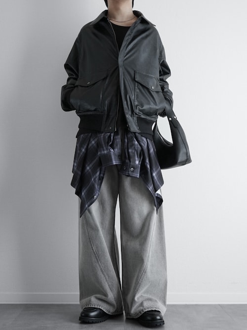 ヴィンテージ加工ルーズシルエット合皮ジャケット（その他アウター