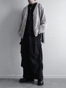 itsukiさんの「Mesh knit/V-neck loose cardigan / 透かし編み ルーズニット Vネック カーディガン（RAGEBLUE｜レイジブルー）」を使ったコーディネート