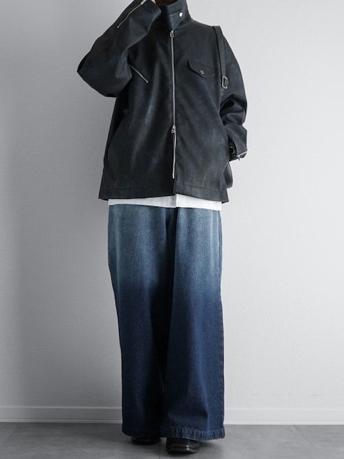 ヴィンテージ加工合皮ジップアップ2wayジャケット（ブルゾン）｜SOCCE