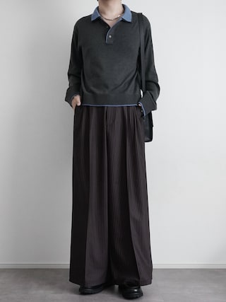 「SOCCE(ソーシー)のエバークリース2タックセンタープレスワイドフレアスラックス(スラックス)」を使った、itsukiさん(メンズ・167cm)の秋コーディネート