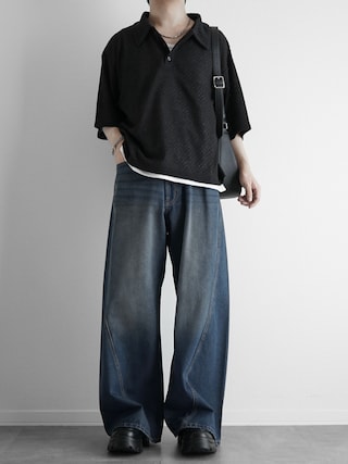 「SOCCE（ソーシー）のワイドシルエットシームカーブデニム（デニムパンツ）」を使った、itsukiさん（メンズ・167cm）の春コーディネート