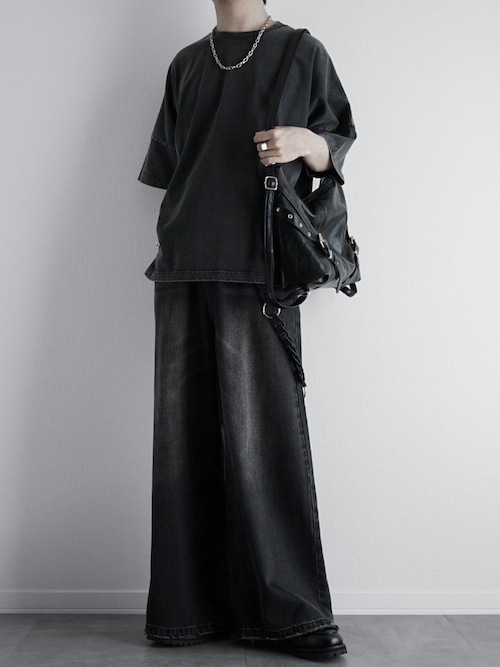MASONPRINCE サイドベルトワイドフレアデニムパンツ ブラック サイドベルト ワイドフレアデニムパンツ NZK6069【MASONPRINCE