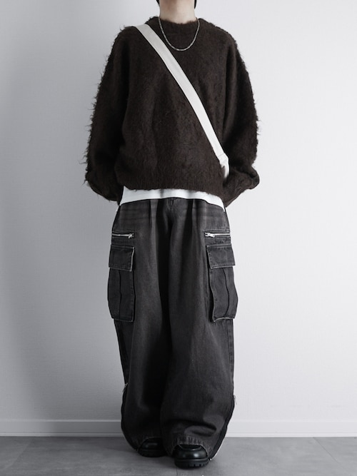 「SOCCE（ソーシー）のルーズシルエットフェザーニット（ニット/セーター）」を使った、itsukiさん（メンズ・167cm）の秋コーディネート