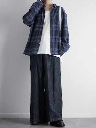 「SOCCE(ソーシー)のハイウエストワッシャーデニム(デニムパンツ)」を使った、itsukiさん(メンズ・167cm)の春コーディネート